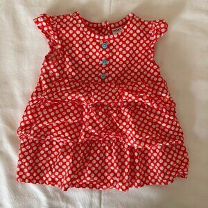 Carter's girls 12 months red/orange & white short sleeve ruffle dress